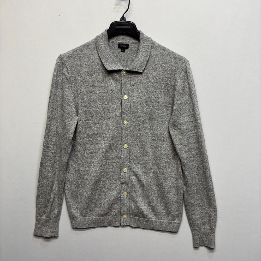 J. Crew Men Collar Cardigan Sweater Size Medium Cotton Wool Blend Gray D101 -14